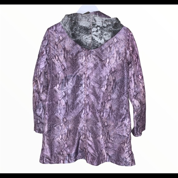 CUSTO BARCELONA Animal Print Waterproof Jacket With Hood & Pockets Purple Medium - Picture 7 of 11